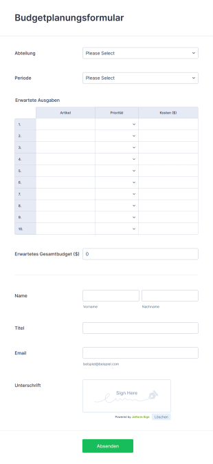 Budgetplanungsformular Form Template