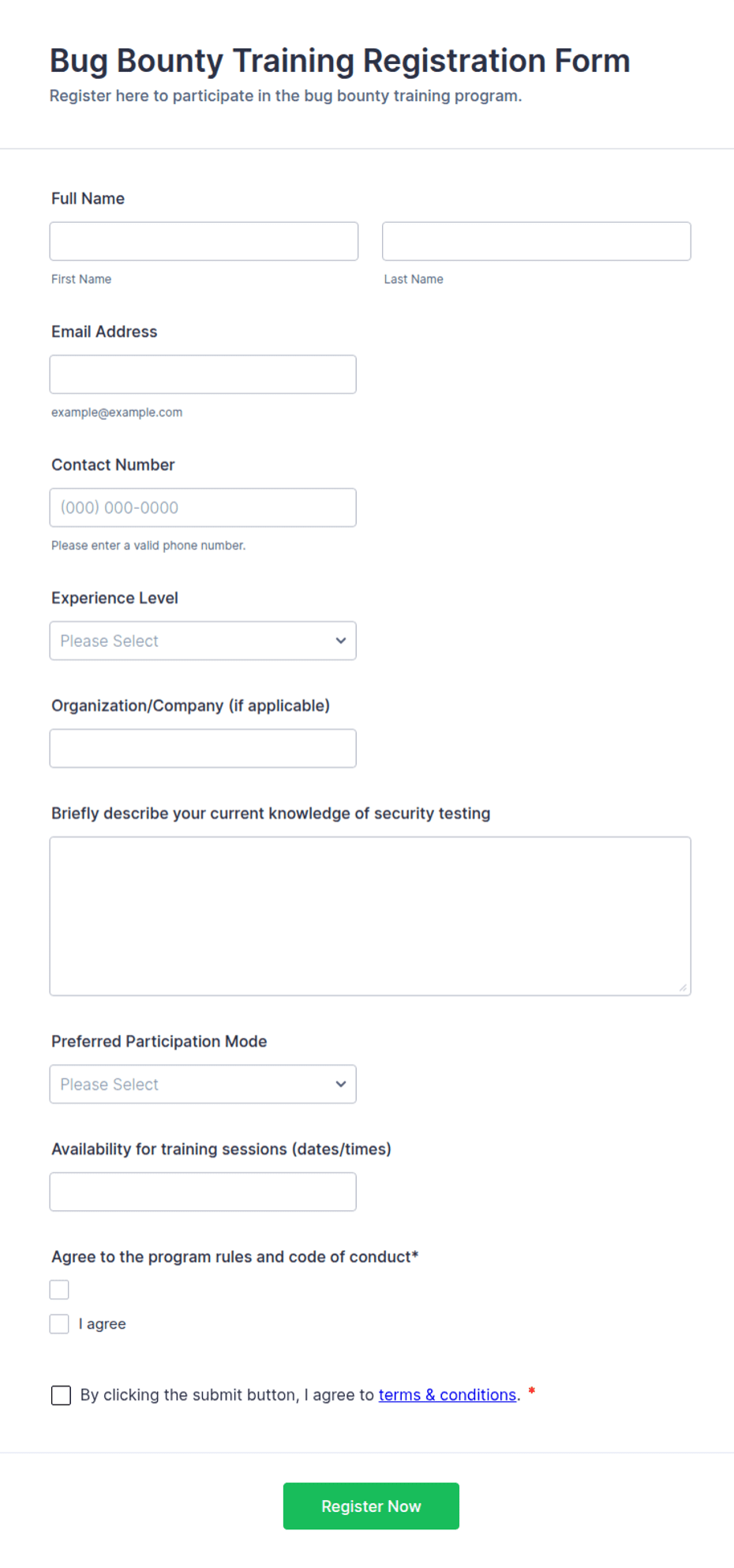 Bug Bounty Training Registration Form Template | Jotform