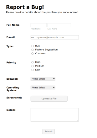 Bug Tracker Form Template