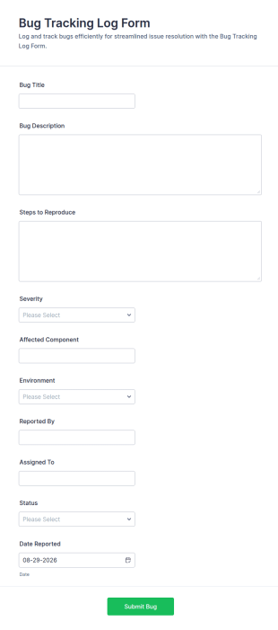 Bug Tracking Log Form Template