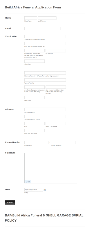 Build Africa Funeral Application Form Template