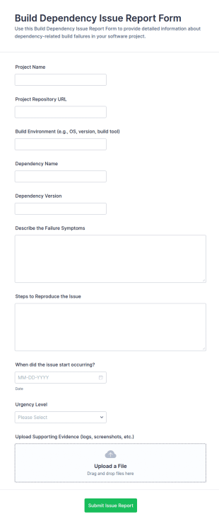 Build Dependency Issue Report Form Template