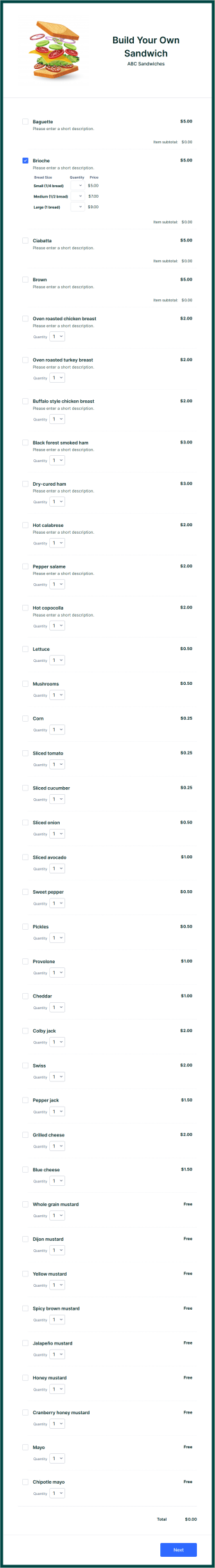 Build Your Own Sandwich Form Template