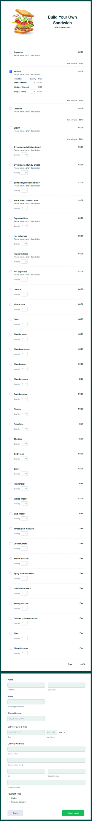 Build Your Own Sandwich Form Template