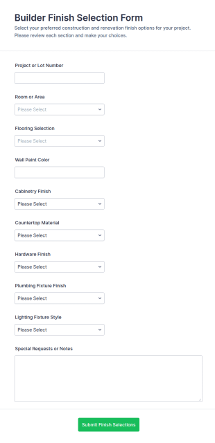 Builder Finish Selection Form Template