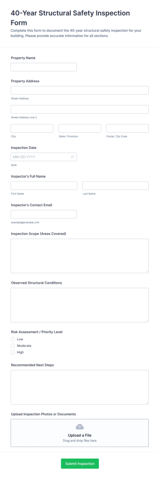 Building 40 Year Structural Safety Inspection Form Template