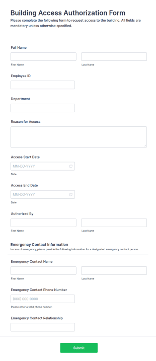 Building Access Authorization Form Template