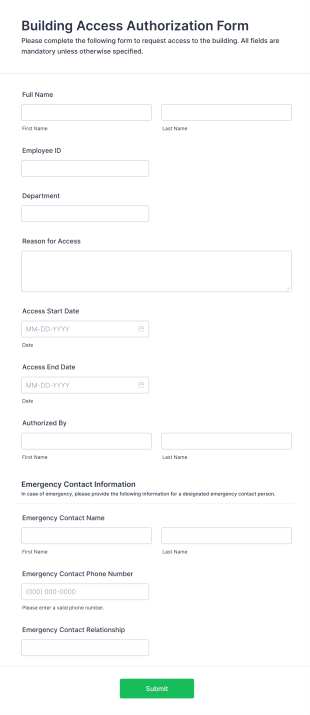 Building Access Authorization Form Template