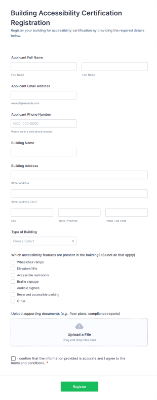 Building Accessibility Certification Registration Form Template
