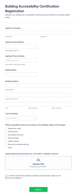 Building Accessibility Certification Registration Form Template
