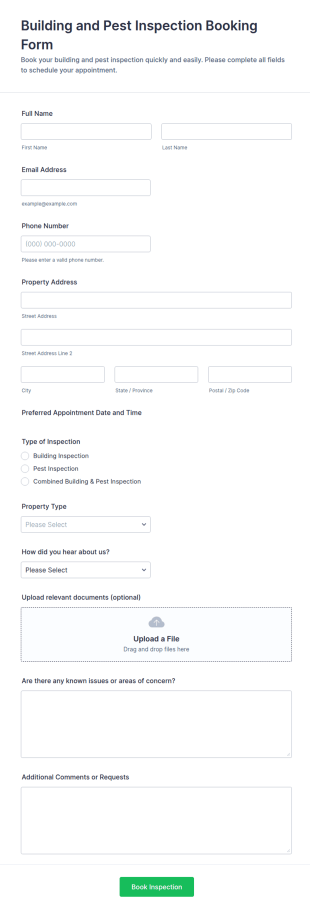 Building And Pest Inspection Booking Form Template