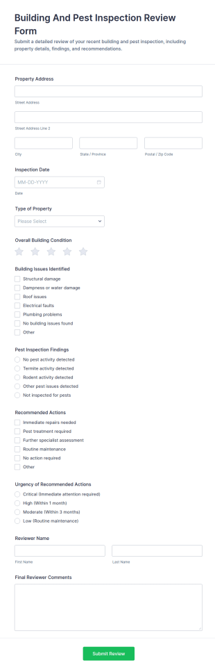 Building And Pest Inspection Review Form Template
