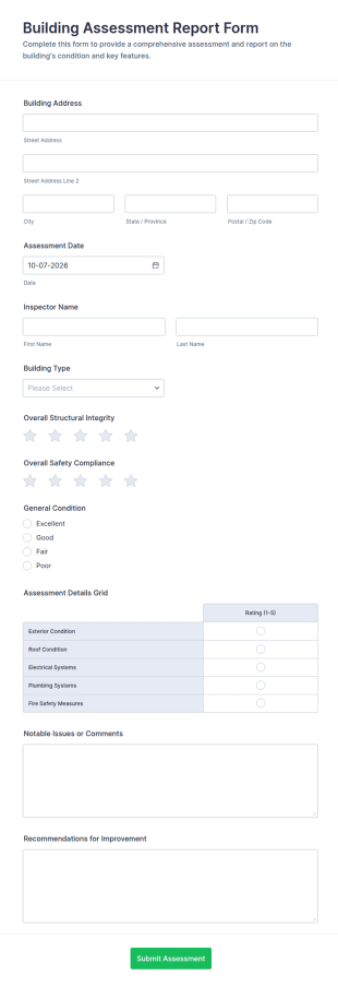 Building Assessment Report Form Template