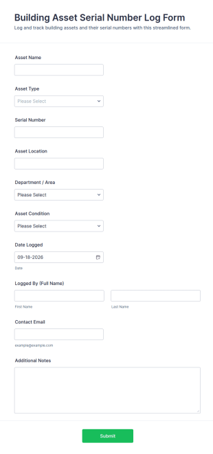 Building Asset Serial Number Log Form Template
