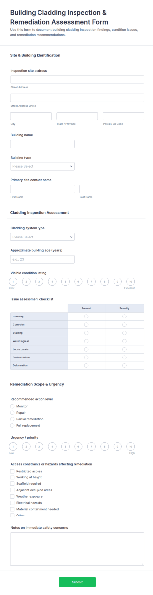 Building Cladding Inspection & Remediation Assessment Form Template