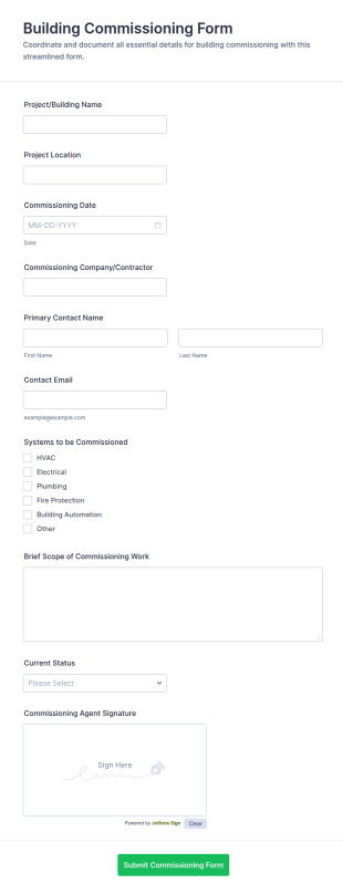 Building Commissioning Form Template