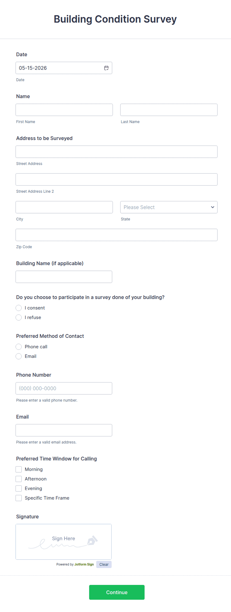 Building Condition Report Template Building Condition Survey Form Template | Jotform