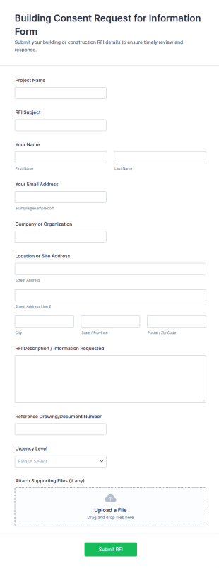Building Consent Request For Information (RFI) Form Template