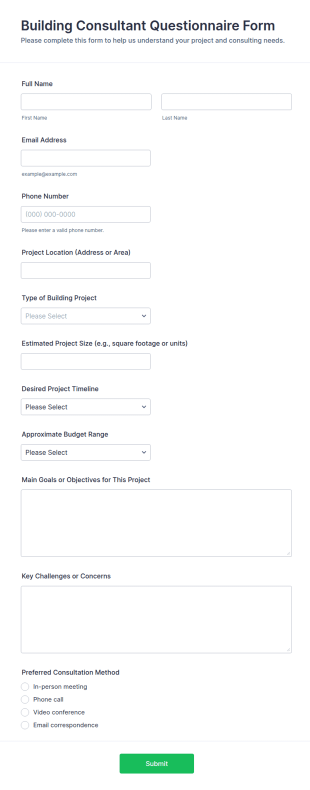 Building Consultant Questionnaire Form Template