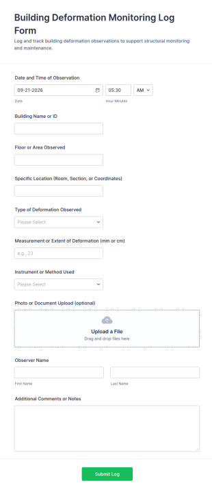 Building Deformation Monitoring Log Form Template