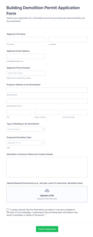 Building Demolition Permit Application Form Form Template