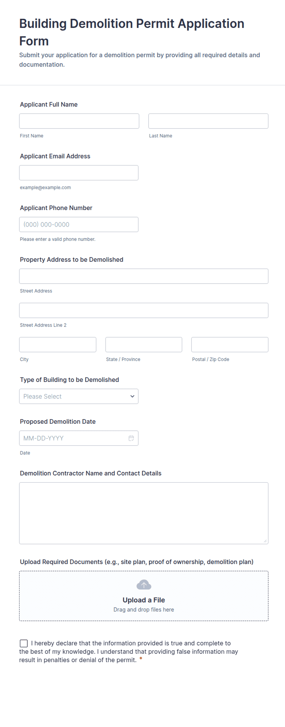 Demolition Permit Template Building Demolition Permit Application Form Template | Jotform