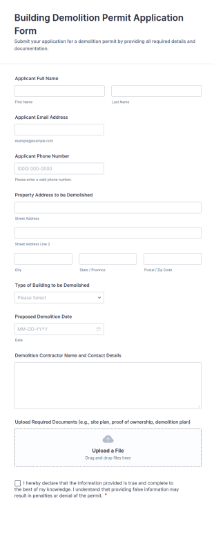 Building Demolition Permit Application Form Template