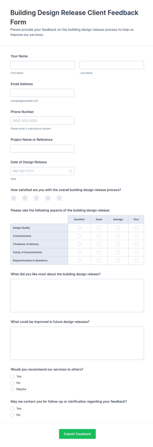 Building Design Release Client Feedback Form Template