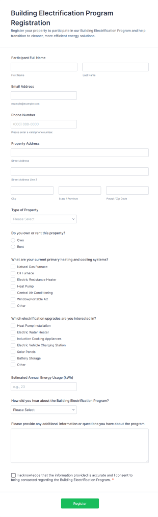 Building Electrification Program Registration Form Template