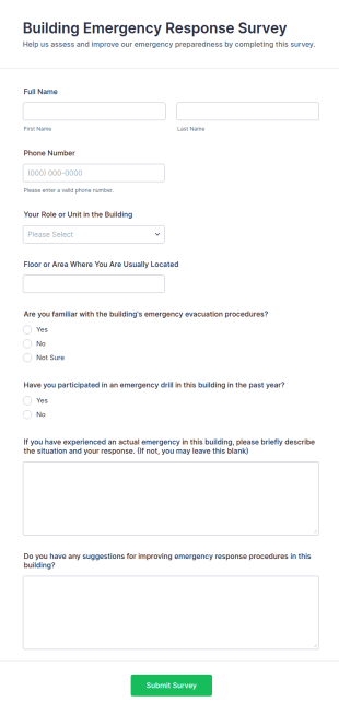 Building Emergency Response Survey Form Template