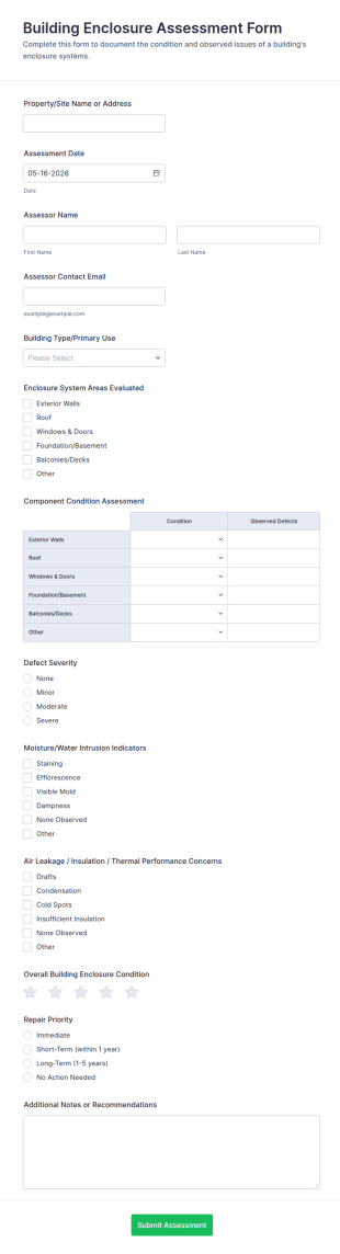 Building Enclosure Assessment Form Template