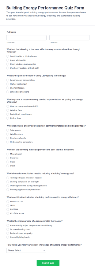 Building Energy Performance Quiz Form Template
