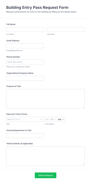 Building Entry Pass Request Form Template