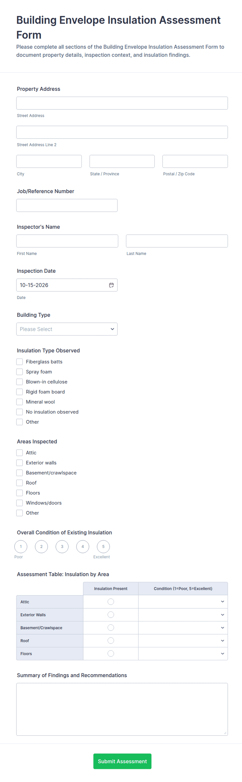 Building Envelope Insulation Assessment Form Template | Jotform
