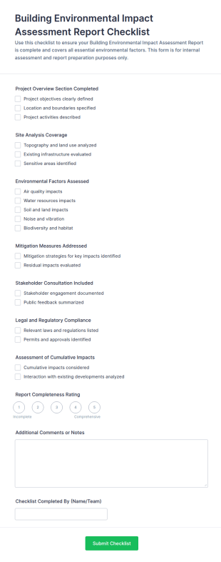 Building Environmental Impact Assessment Report Checklist Form Template