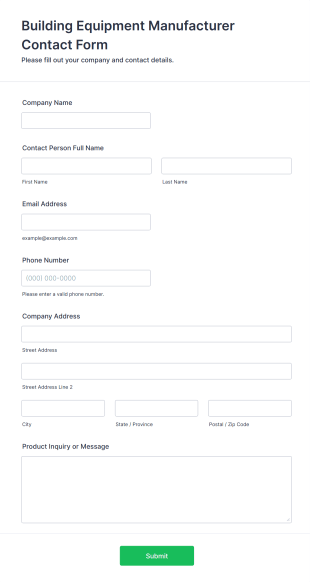Building Equipment Manufacturer Contact Form Template
