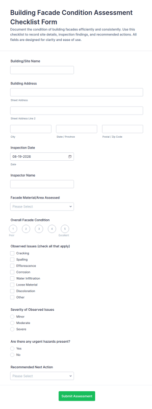 Building Facade Condition Assessment Form Template