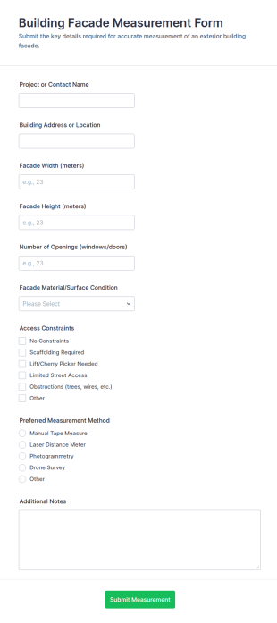Building Facade Measurement Form Template