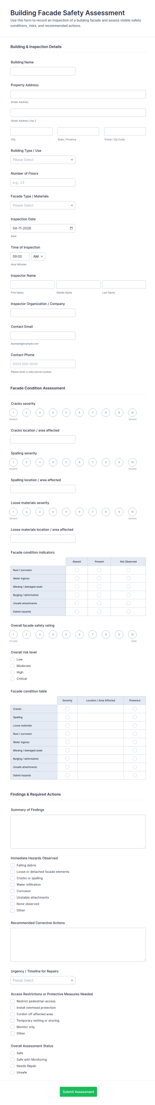 Building Facade Safety Assessment Form Template