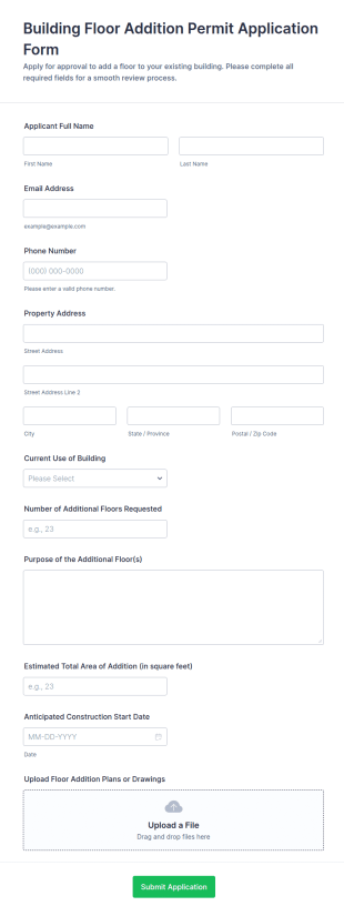 Building Floor Addition Permit Application Form Template