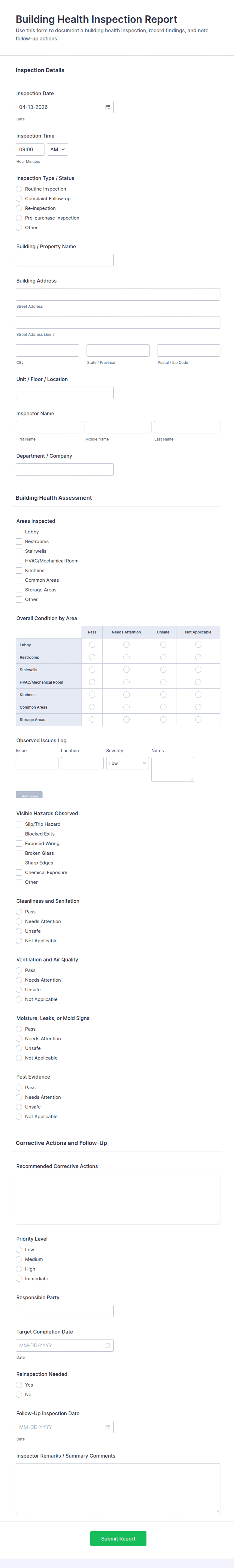 Building Health Inspection Report Form Template | Jotform