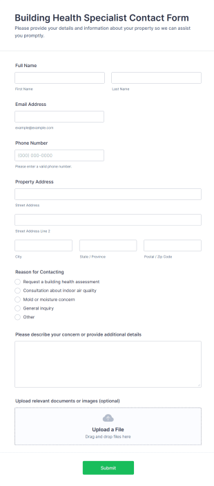 Building Health Specialist Contact Form Template