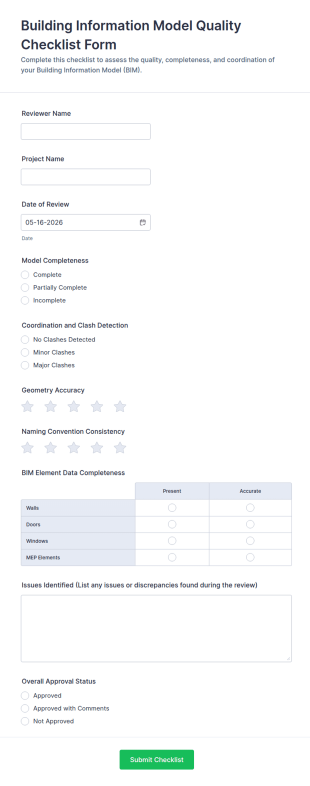 Building Information Model Quality Checklist Form Template