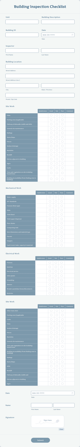 Building Inspection Checklist Form Template