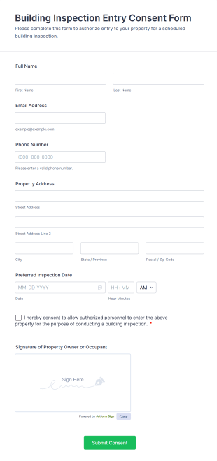 Building Inspection Entry Consent Form Template