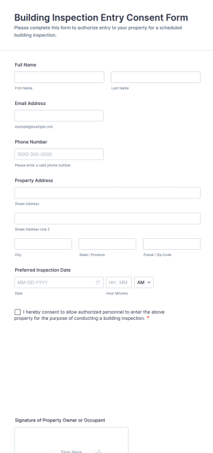 Building Inspection Entry Consent Form Template