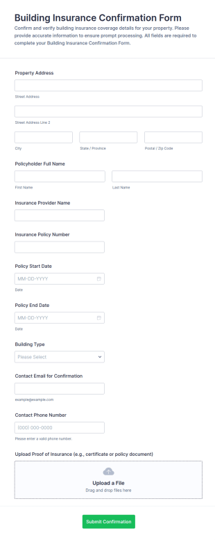 Building Insurance Confirmation Form Template