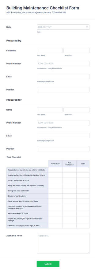Building Maintenance Checklist Form Template