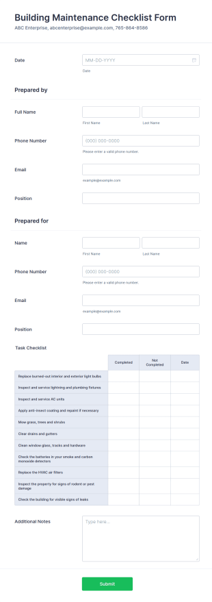 Building Maintenance Checklist Form Template