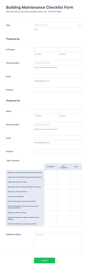 Building Maintenance Checklist Form Template